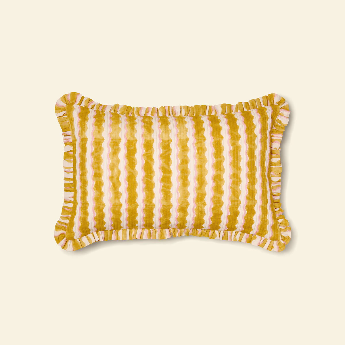 Cotton Quilted Frill Cushion Cover | Wiggle | Honey | Medium