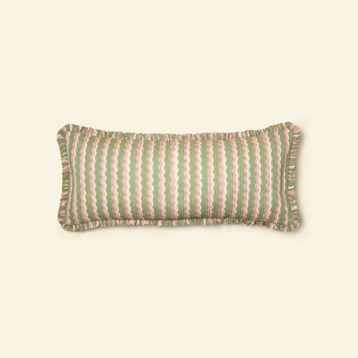 Cotton Quilted Frill Cushion Cover | Whirly | Mint | Bolster