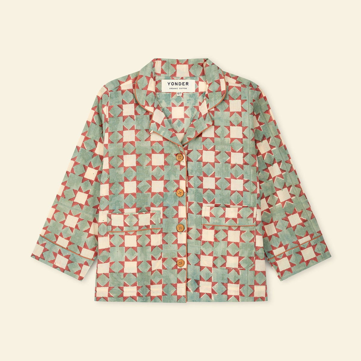 Yonder unisex kids' pyjama set in carousel cloud, hand block-printed in Jaipur