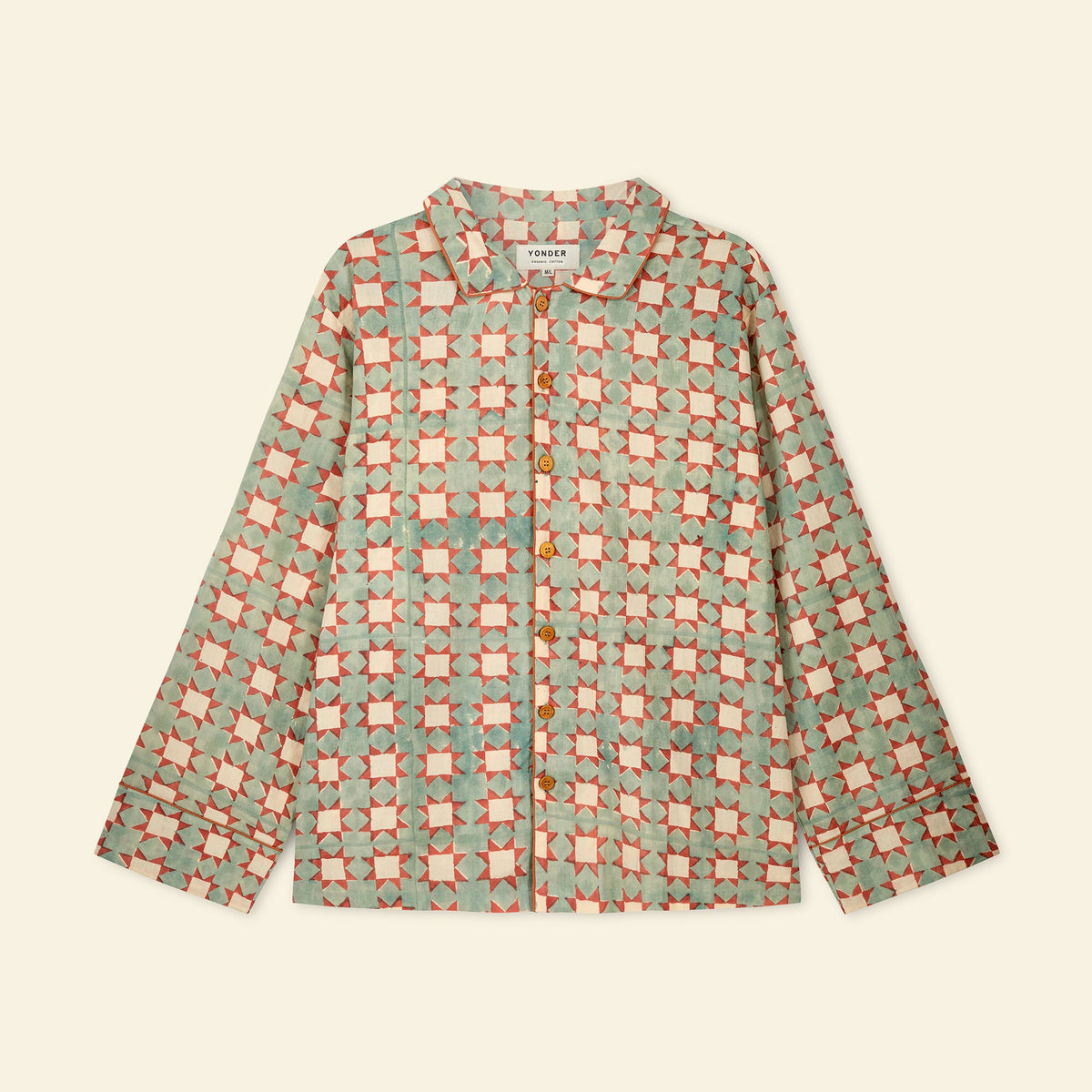 Yonder men's pyjama set in carousel cloud, hand block-printed in Jaipur