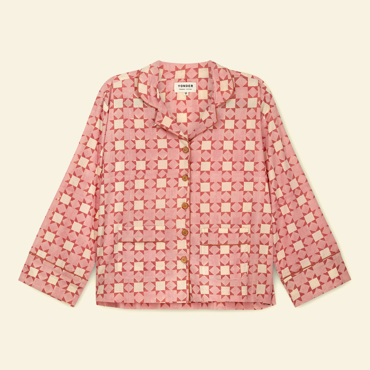 Yonder women's pyjama set in carousel floss, hand block-printed in Jaipur