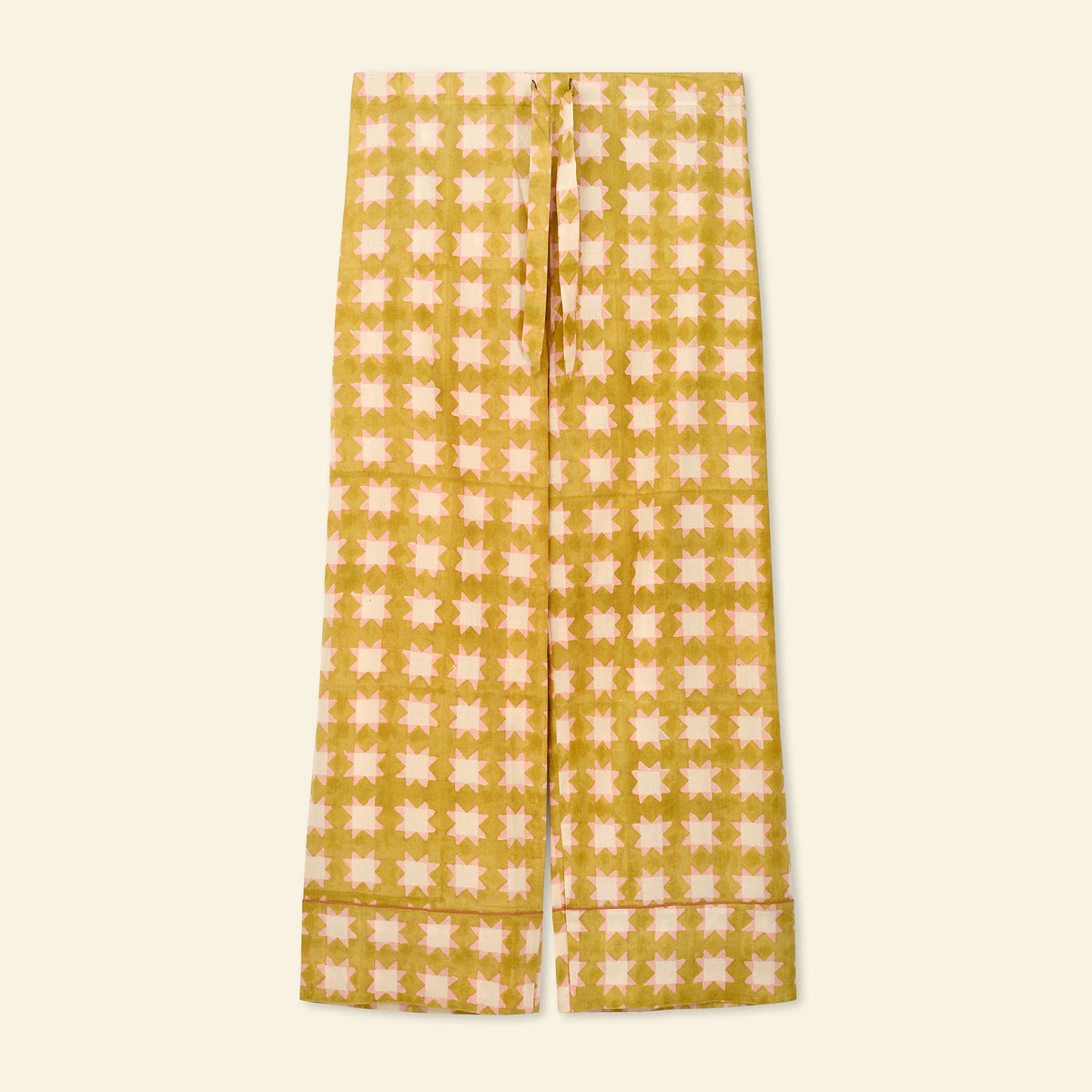 Yonder women's pyjama set in carousel honey, hand block-printed in Jaipur