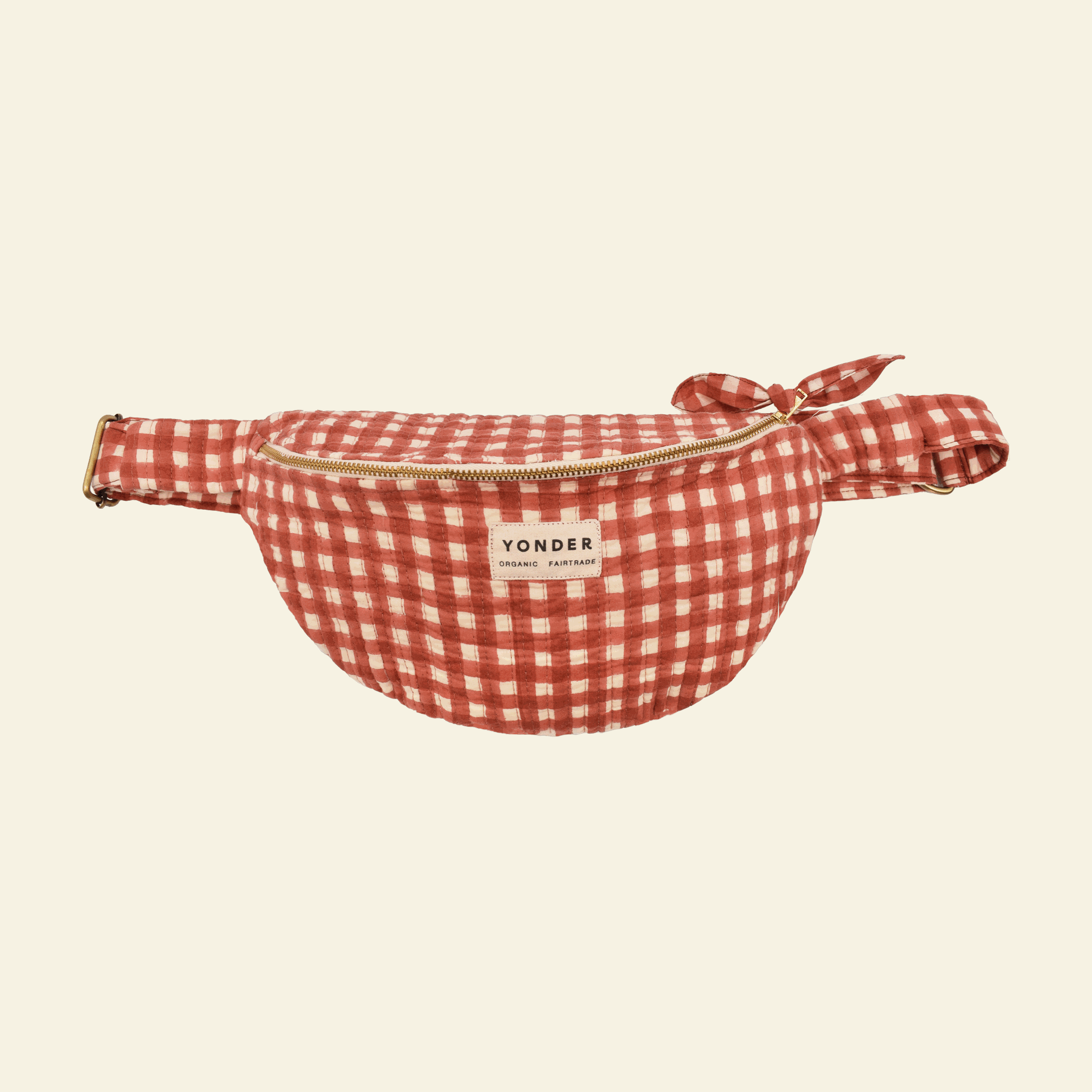 Cotton quilted bumbag, Gingham Ginger, on cream