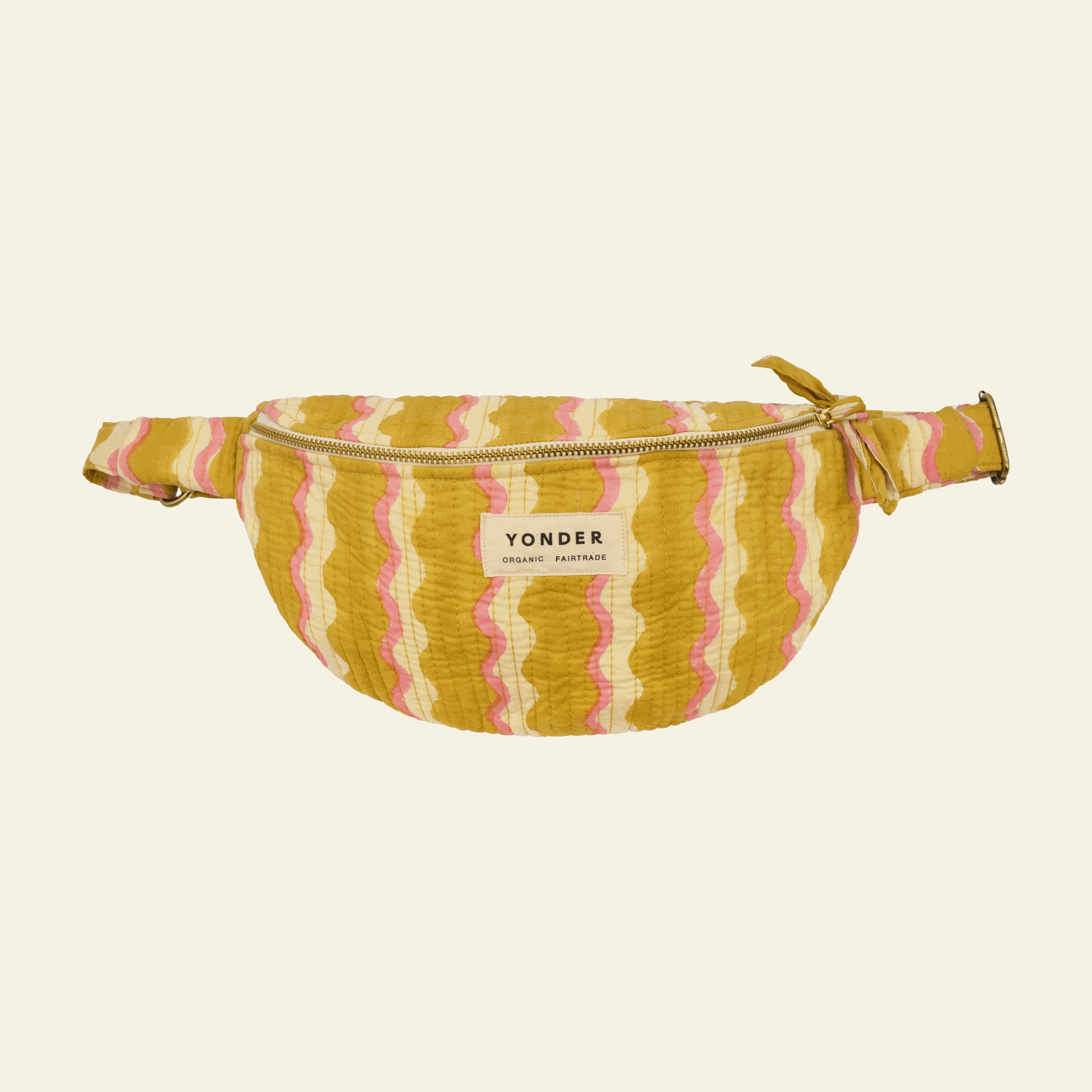 Cotton quilted bumbag, Wiggle Honey, on cream