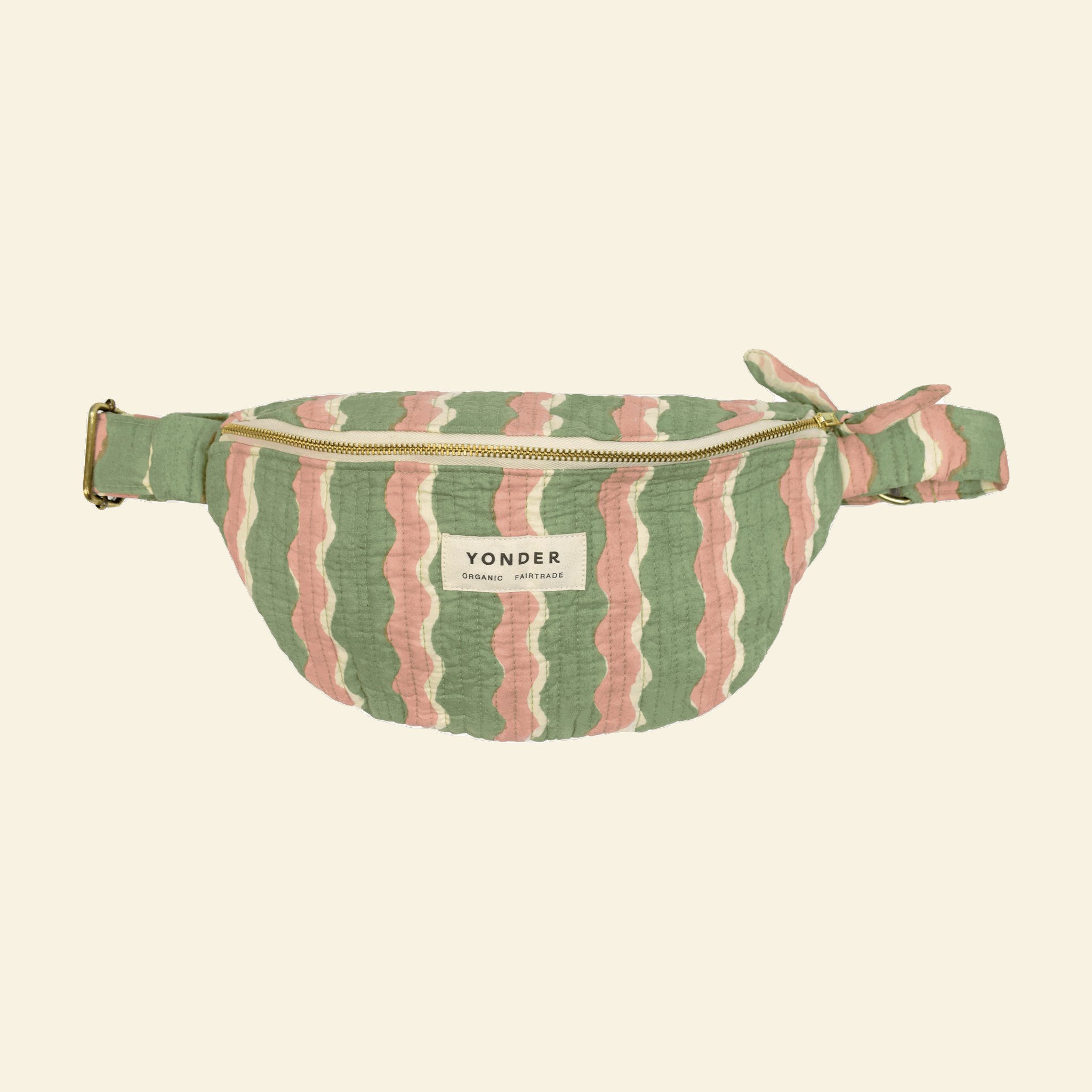Cotton quilted bumbag, Whirly Mint, on cream