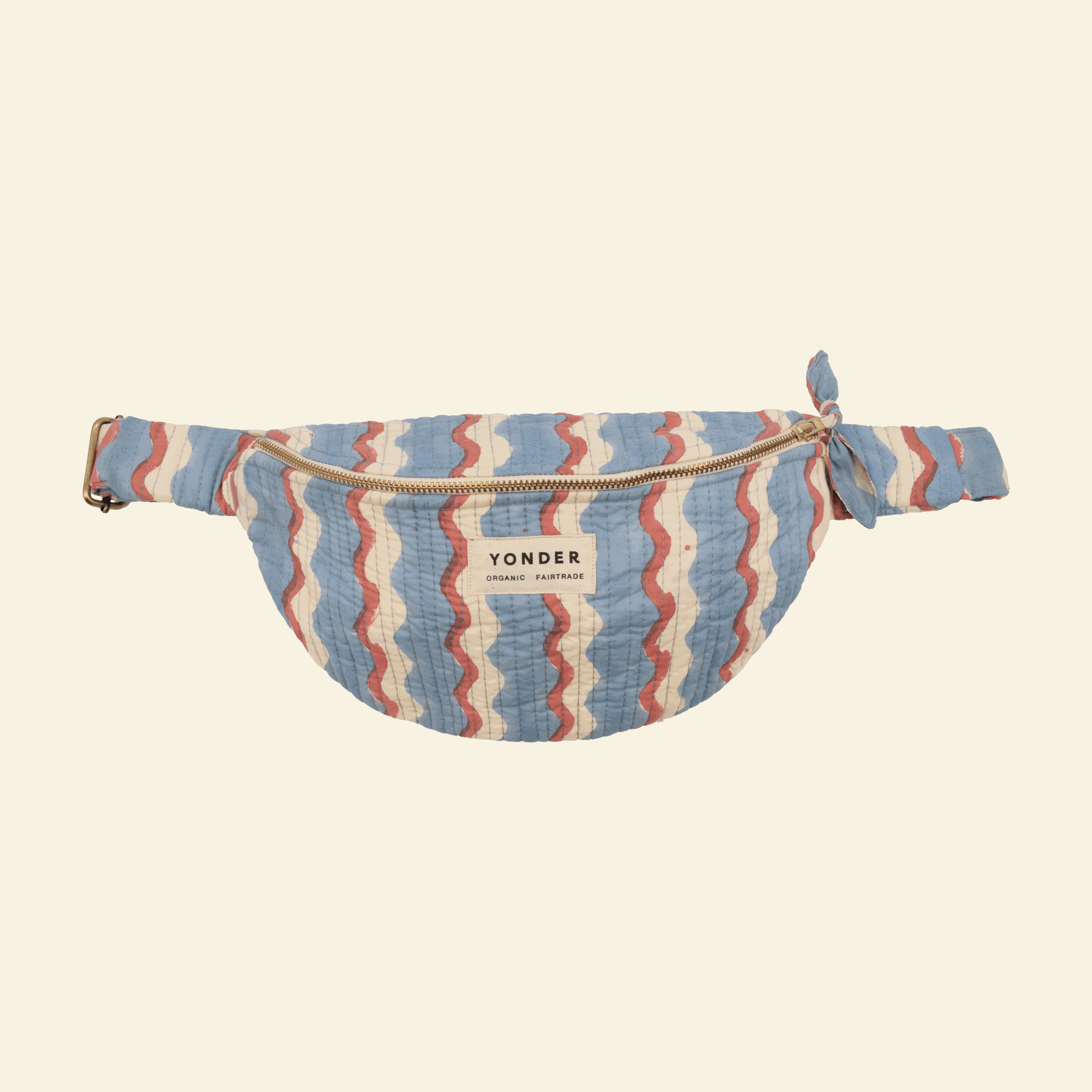 Cotton quilted bumbag, Wiggle Sky, on cream