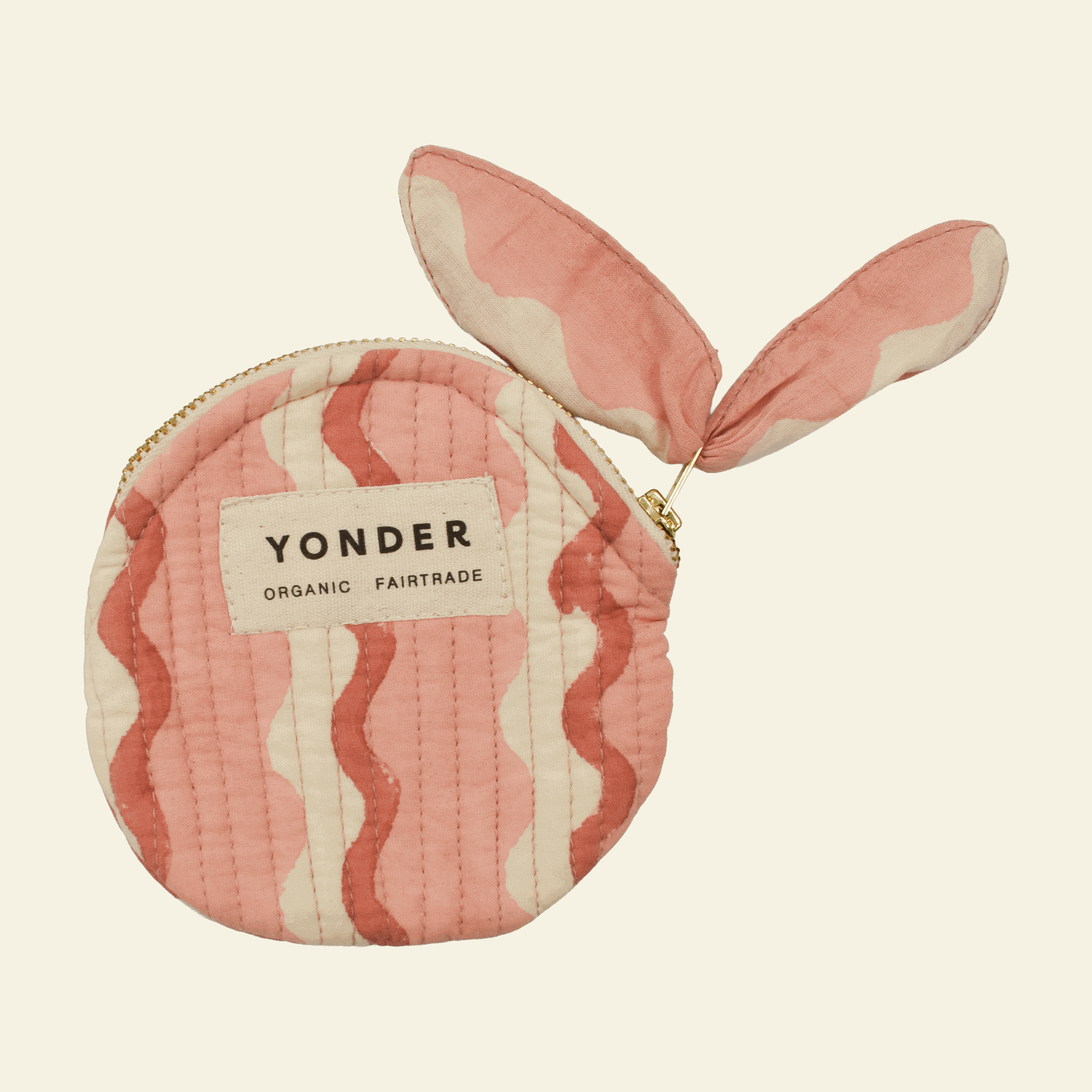 Quilted coin purse, Wiggle Floss, on cream