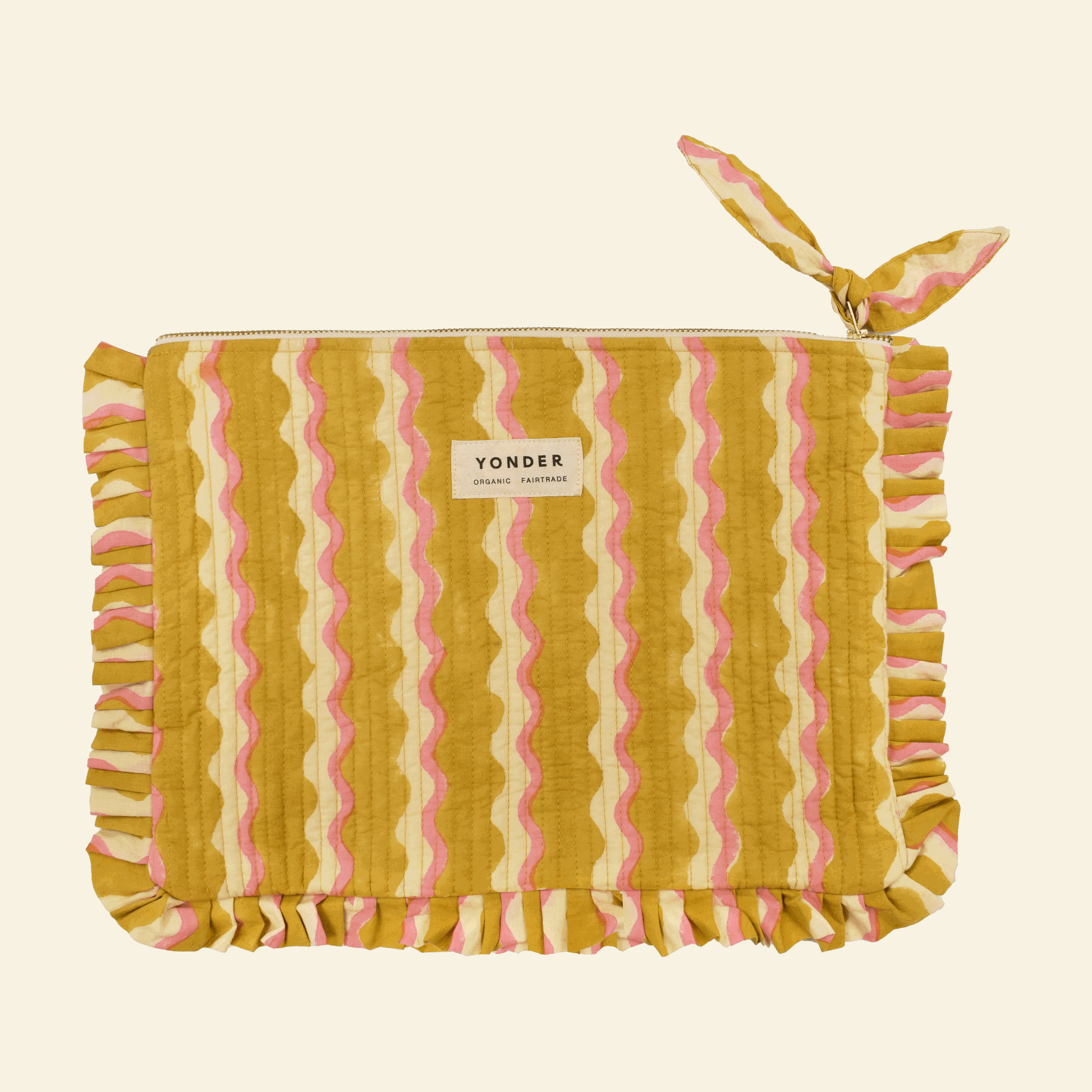 Quilted frill pouch, Wiggle Honey, on cream