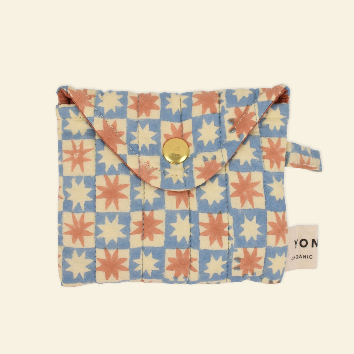 Cotton quilted small popper purse printed with blue and pink star pattern