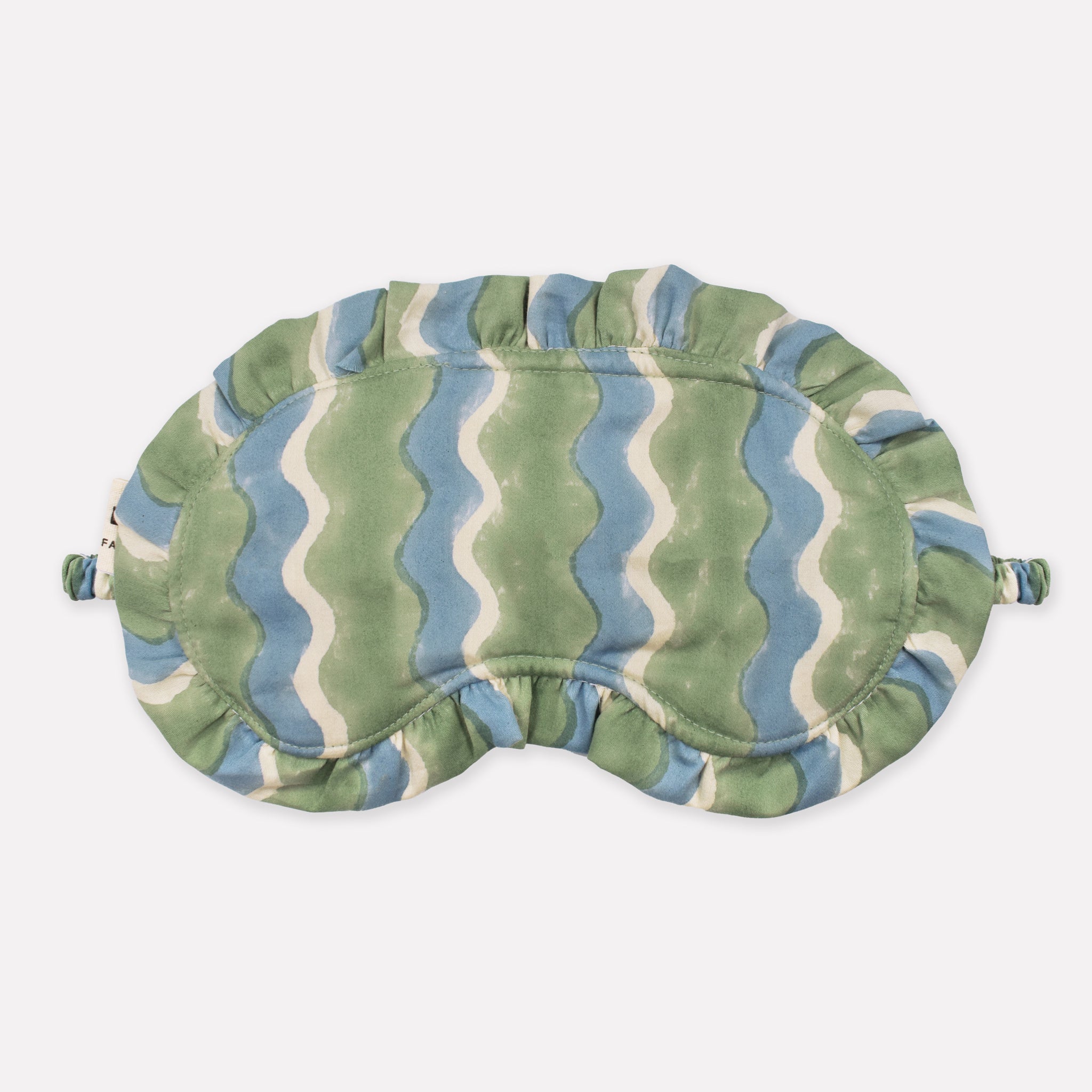 Cotton frill eye mask printed with green and blue striped wave pattern
