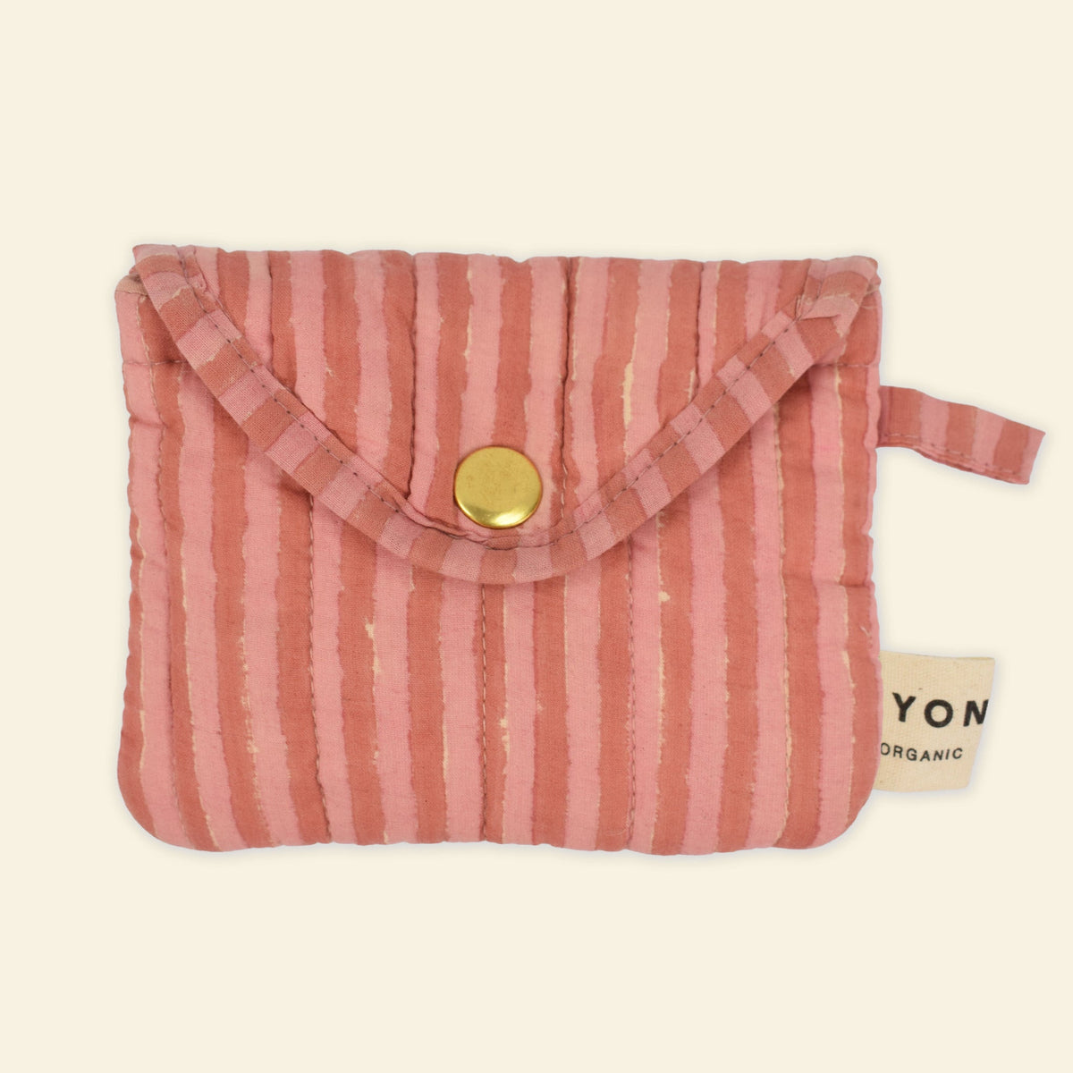 Cotton quilted small popper purse printed with pink striped pattern