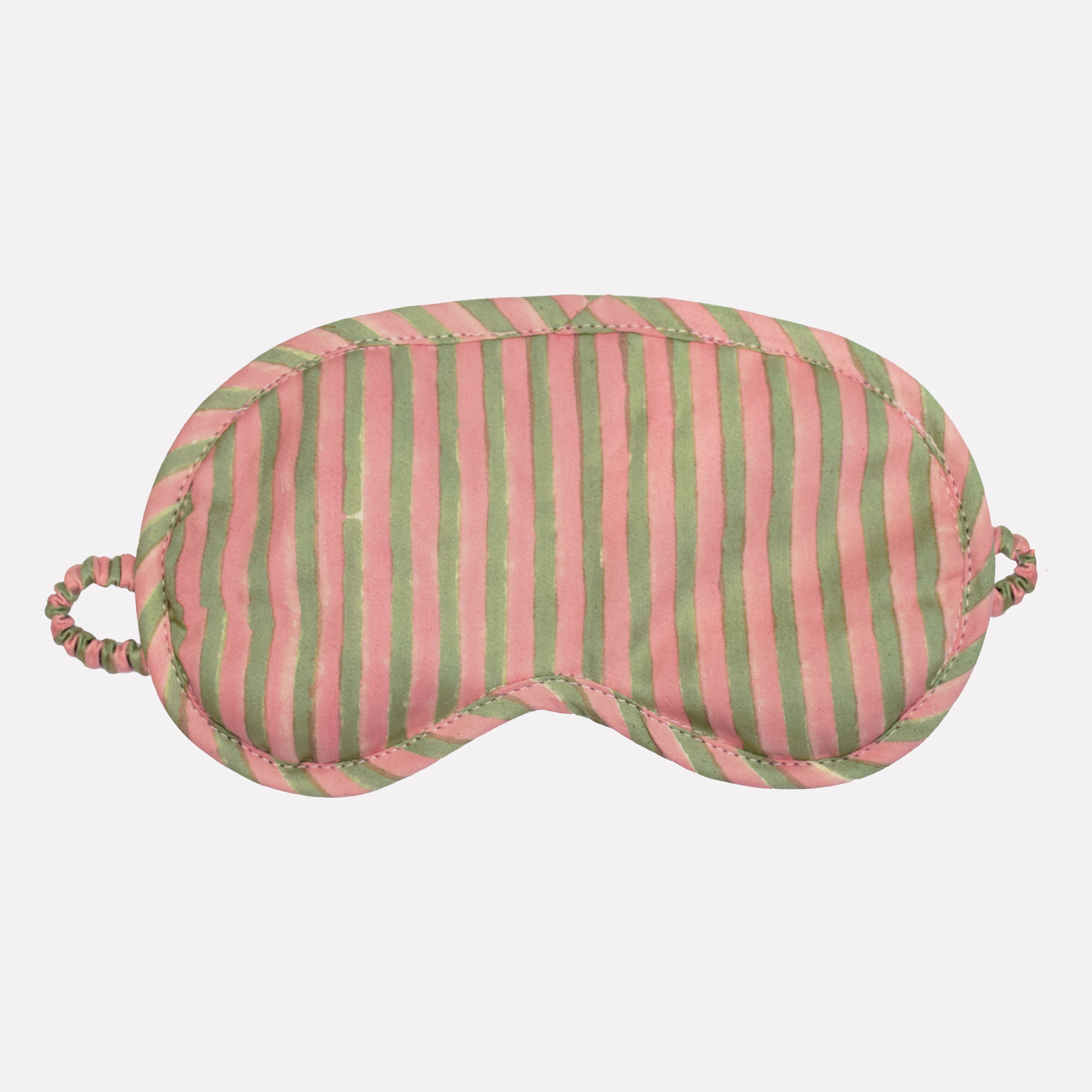 Cotton eye mask printed with green and pink striped pattern