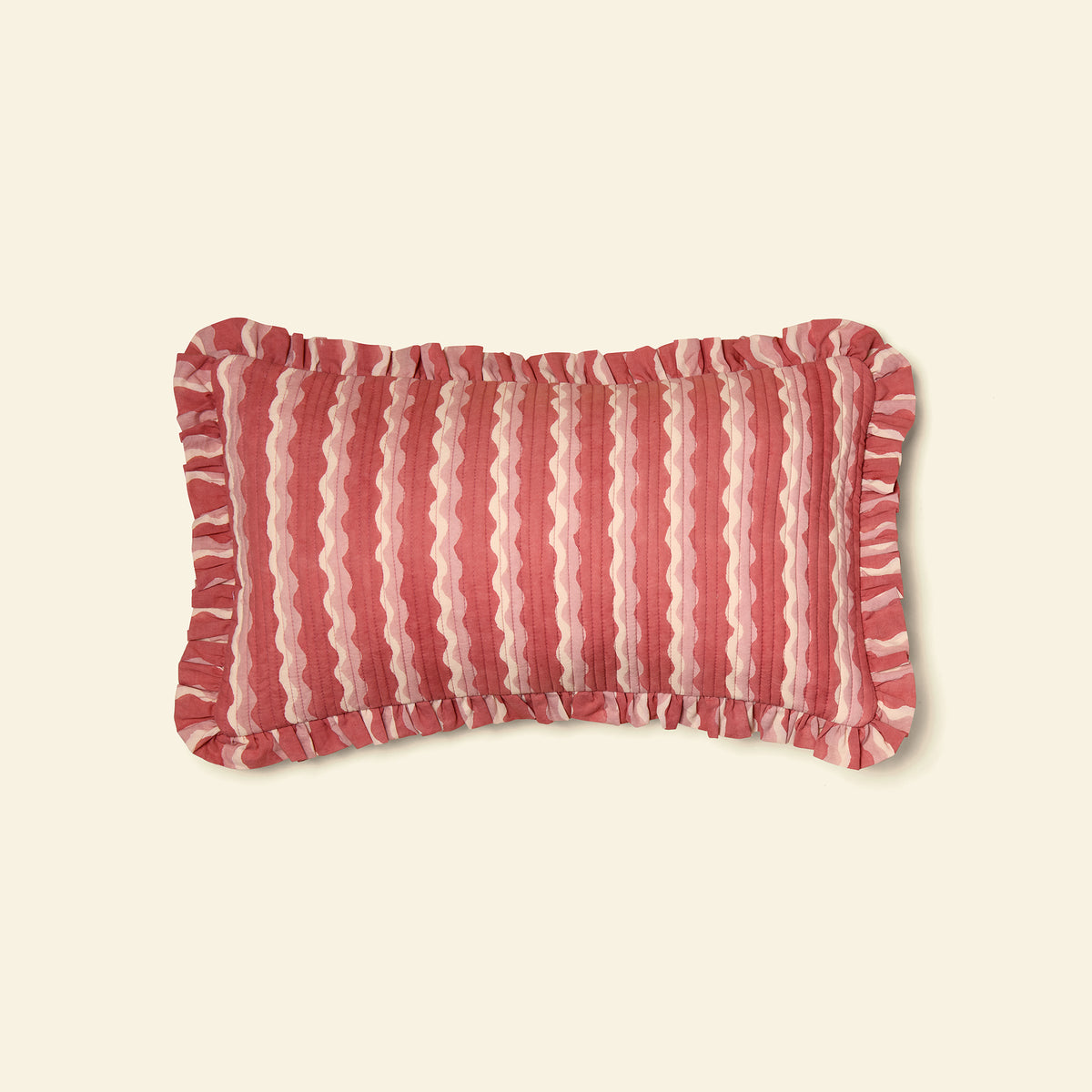 Cotton Quilted Frill Cushion Cover | Whirly | Ginger | Small