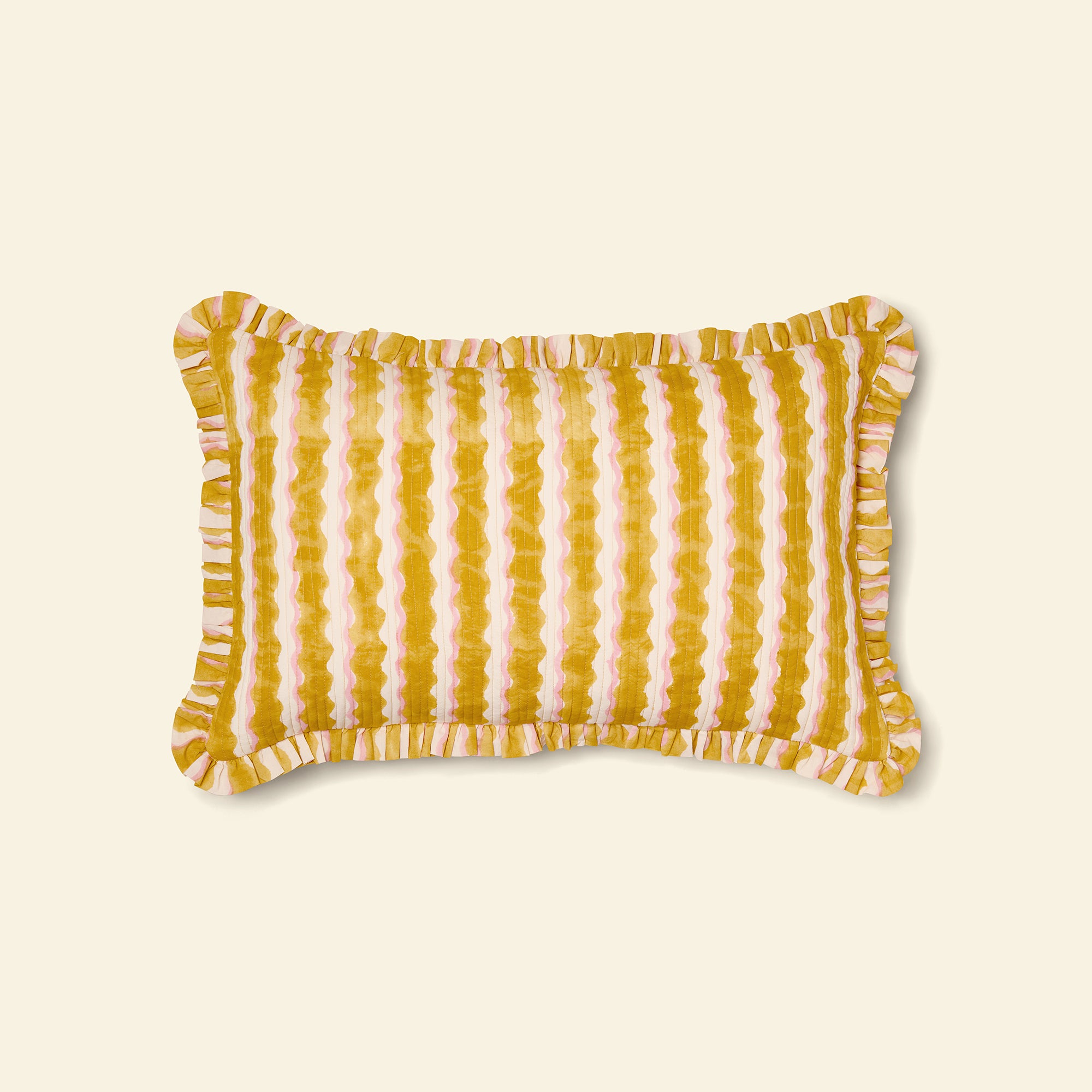 Cotton Quilted Frill Cushion Cover | Wiggle | Honey | Medium