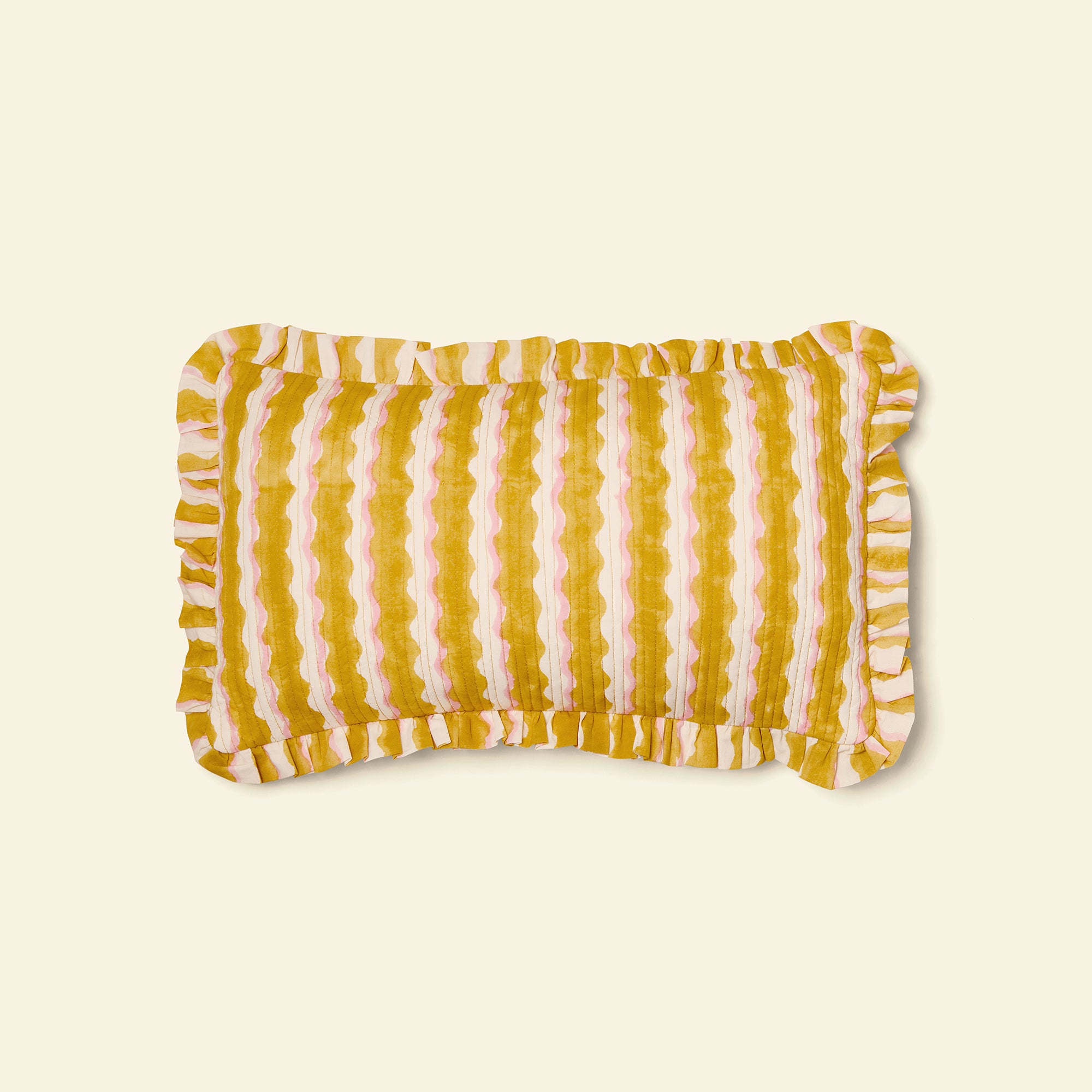 Cotton Quilted Frill Cushion Cover | Wiggle | Honey | Small