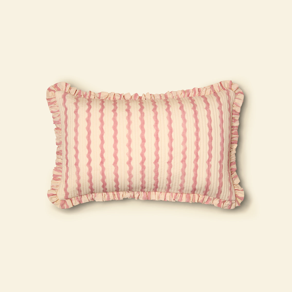 Cotton Quilted Frill Cushion Cover | Ripple | Ice Cream | Medium