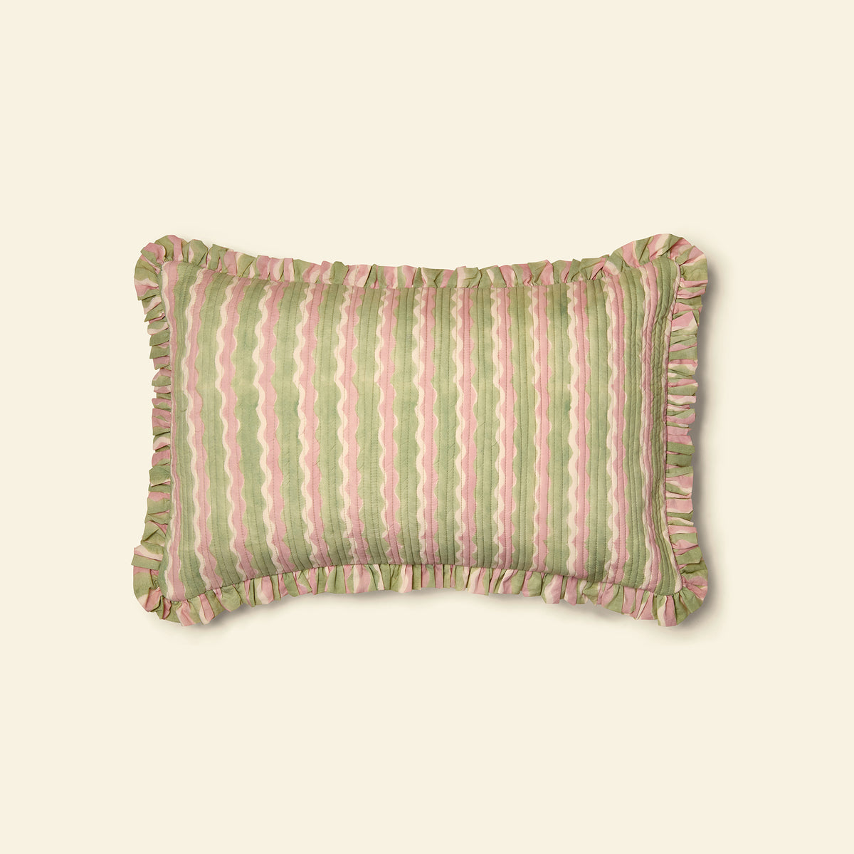 Cotton Quilted Frill Cushion Cover | Whirly | Mint | Medium