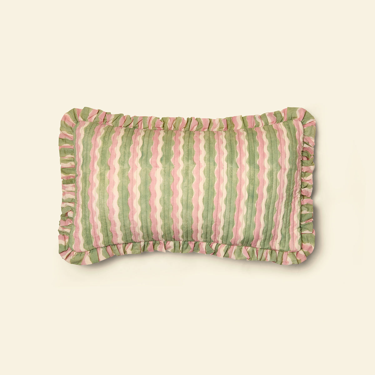 Cotton Quilted Frill Cushion Cover | Whirly | Mint | Small