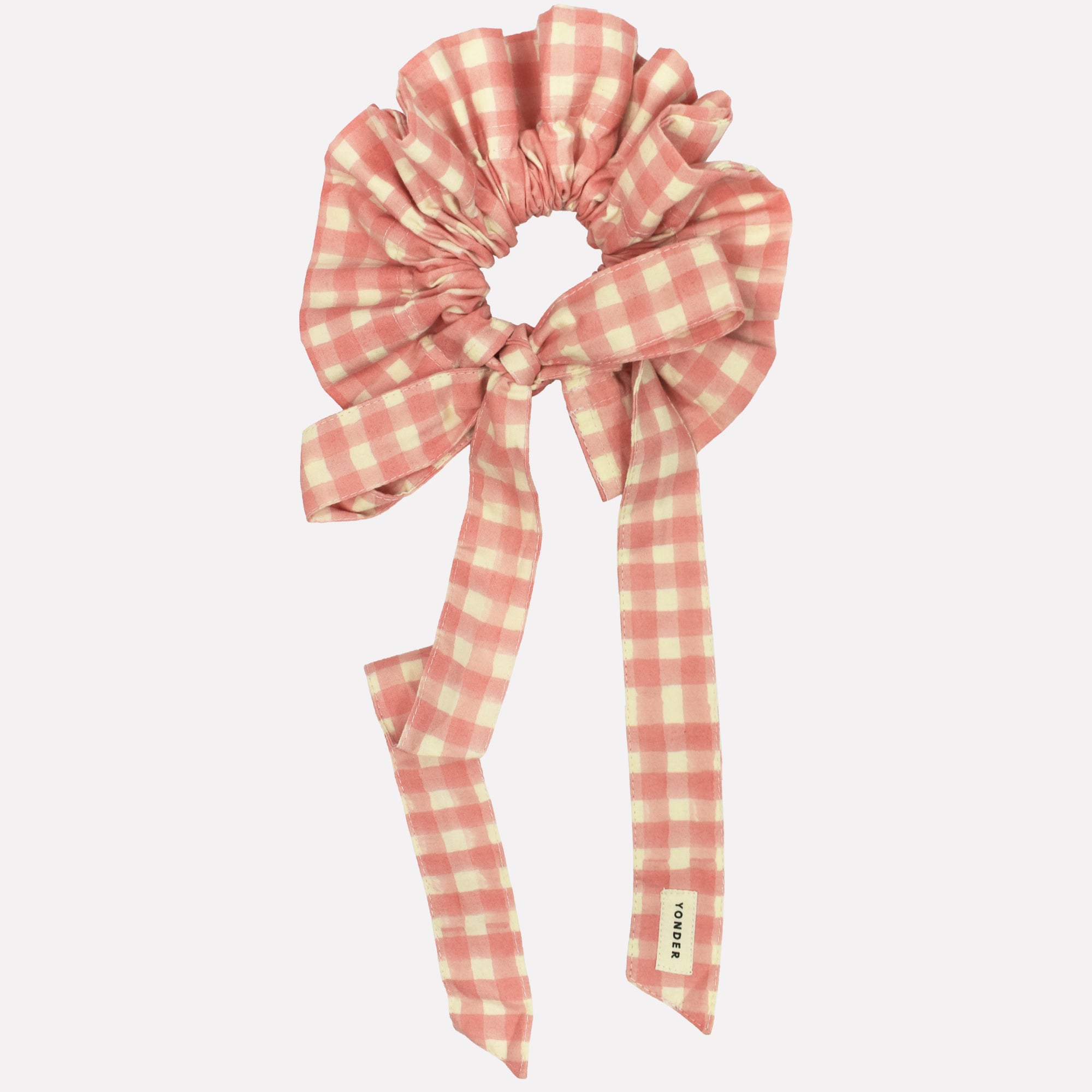 Cotton tie collar/scrunchie with ribbons printed with pink gingham pattern