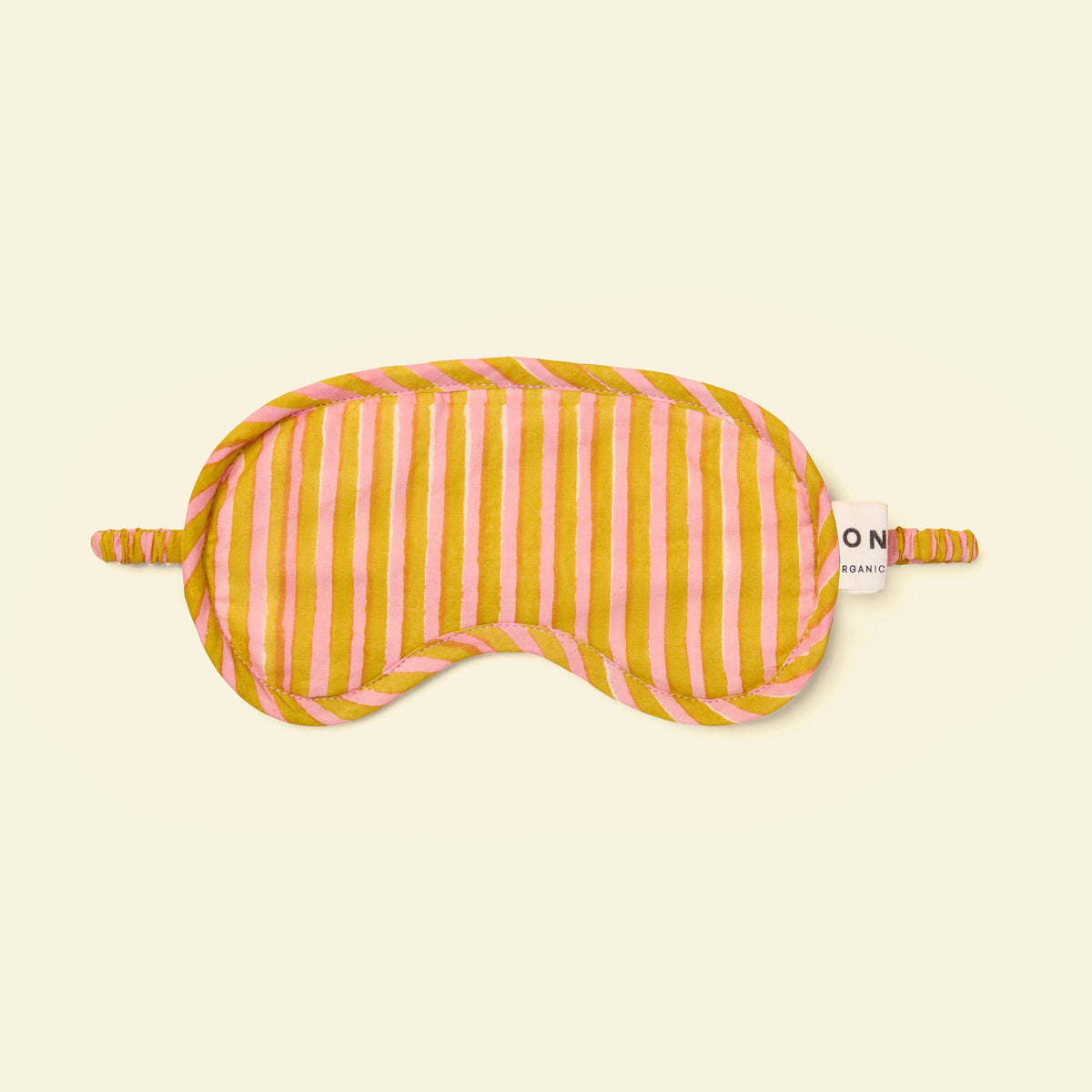 Yonder organic cotton eye mask in candy stripe sherbet, hand block-printed in Jaipur