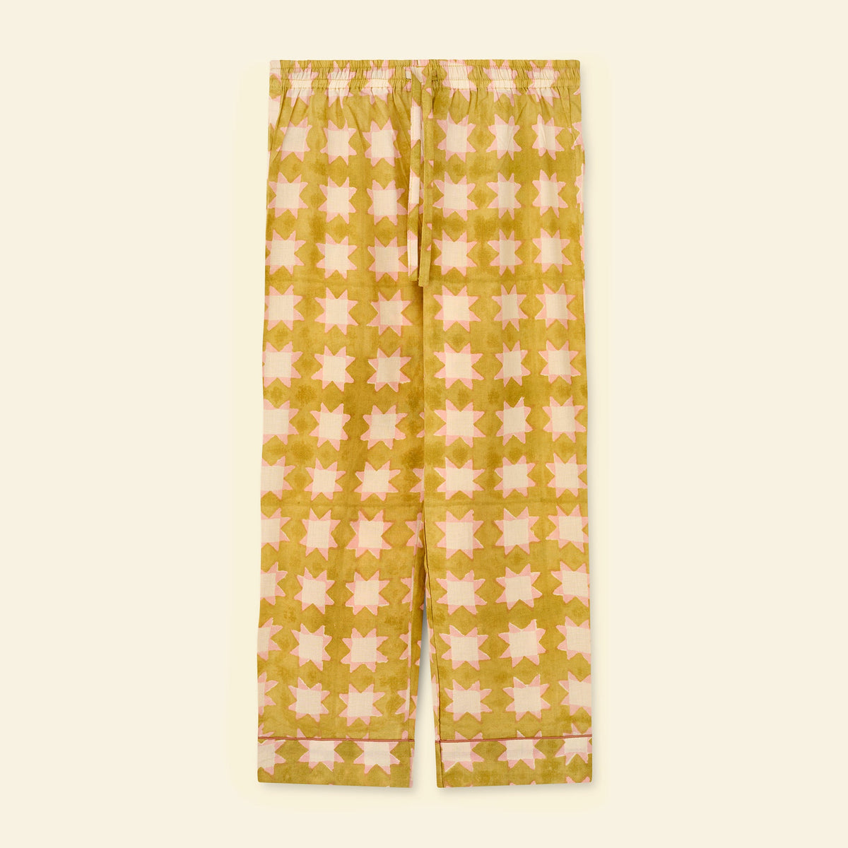 Yonder kids' frill pyjama set in carousel honey, hand block-printed in Jaipur