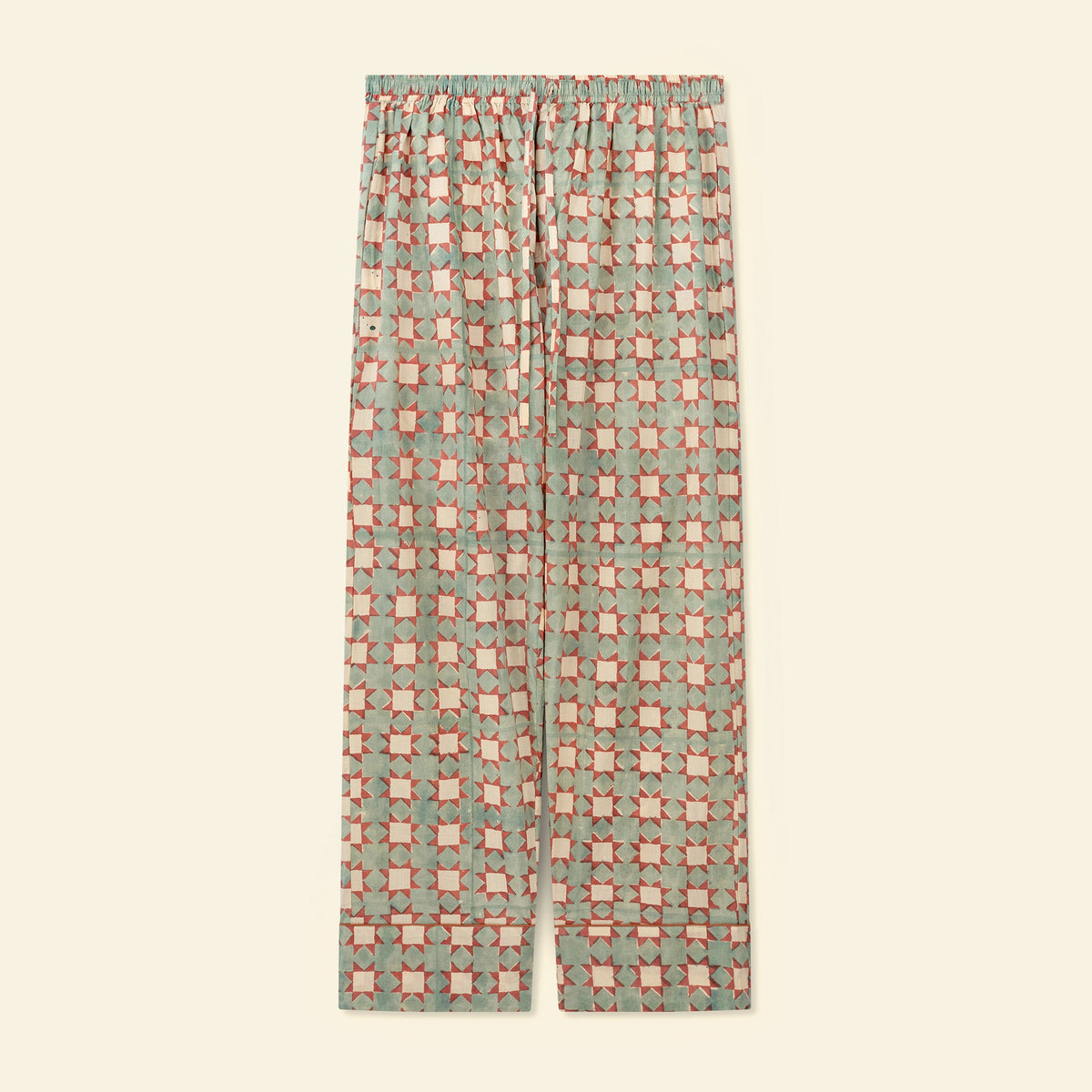 Yonder men's pyjama set in carousel cloud, hand block-printed in Jaipur