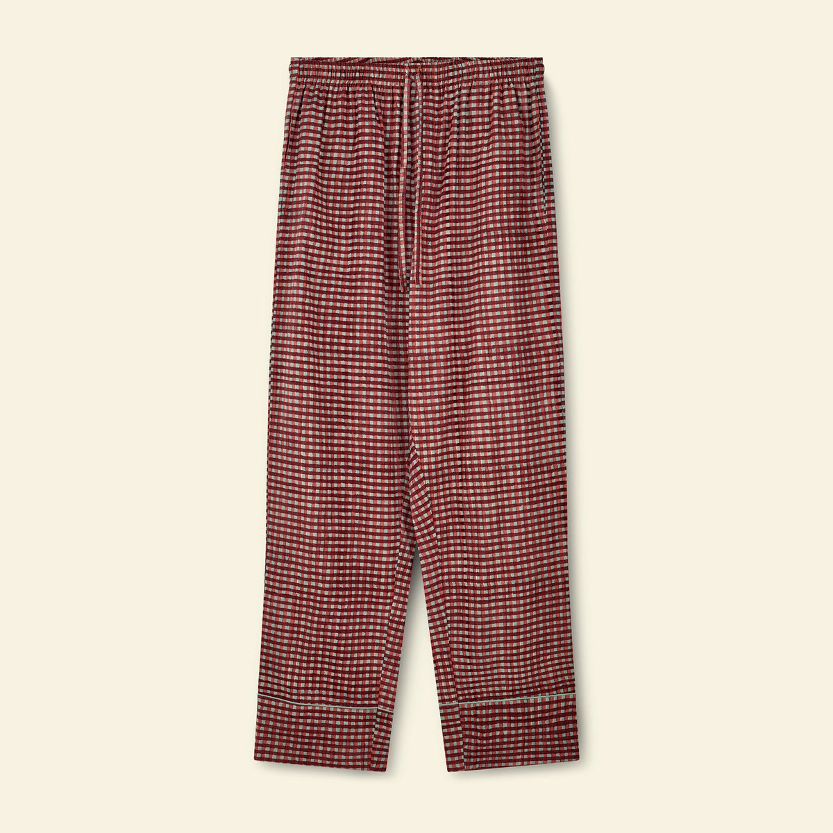 Yonder men's pyjama set in gingham sky, hand block-printed in Jaipur