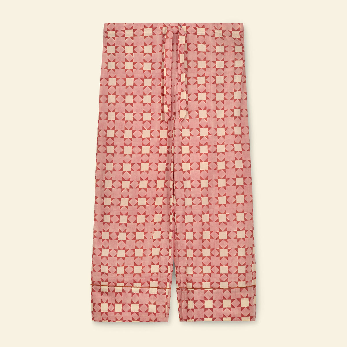 Yonder women's pyjama set in carousel floss, hand block-printed in Jaipur