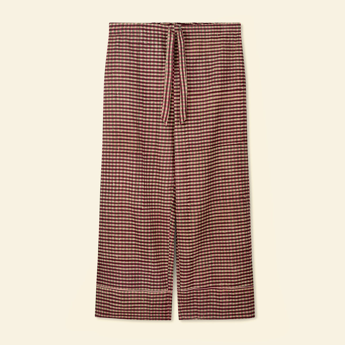 Yonder women's pyjama set in gingham peppermint, hand block-printed in Jaipur