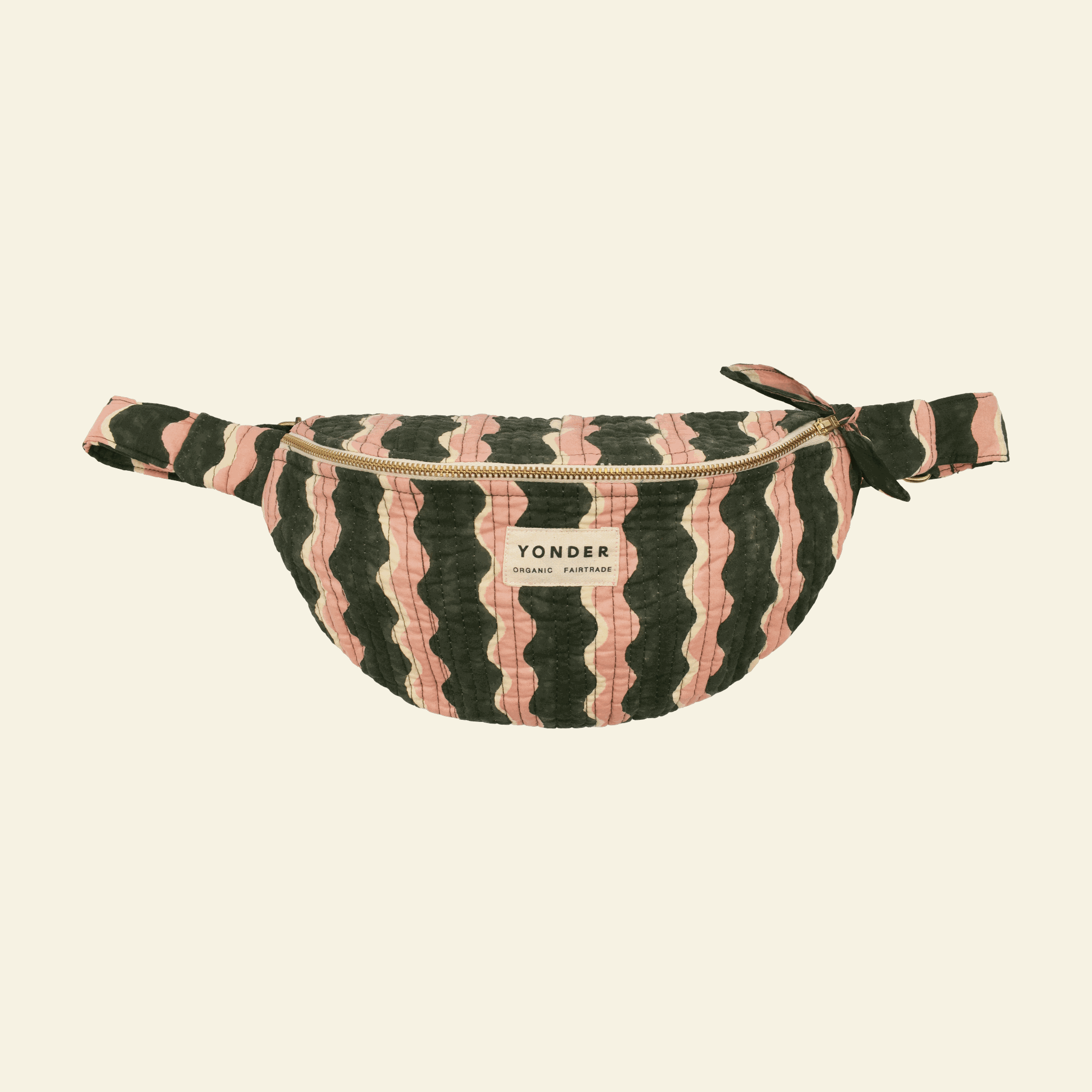 Cotton quilted bumbag, Whirly Fern, on cream