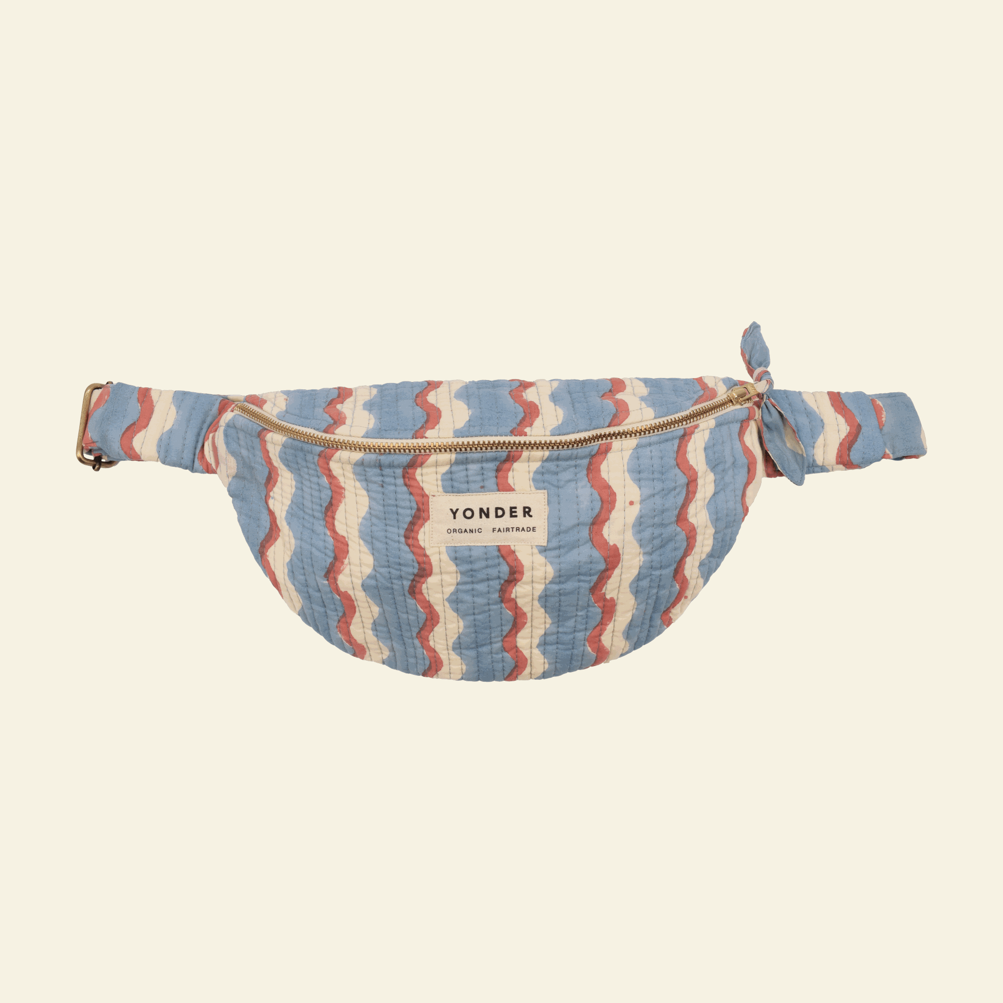 Cotton quilted bumbag, Wiggle Sky, on cream