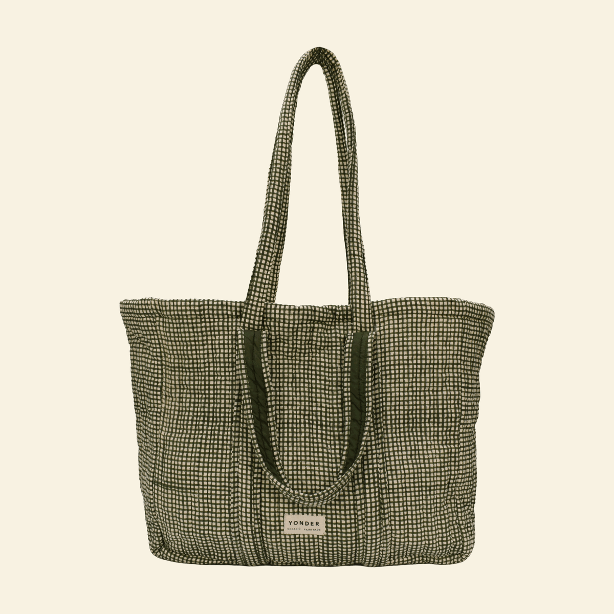 Organic Cotton Tote Bag - Quilted Check, Fern | Yonder