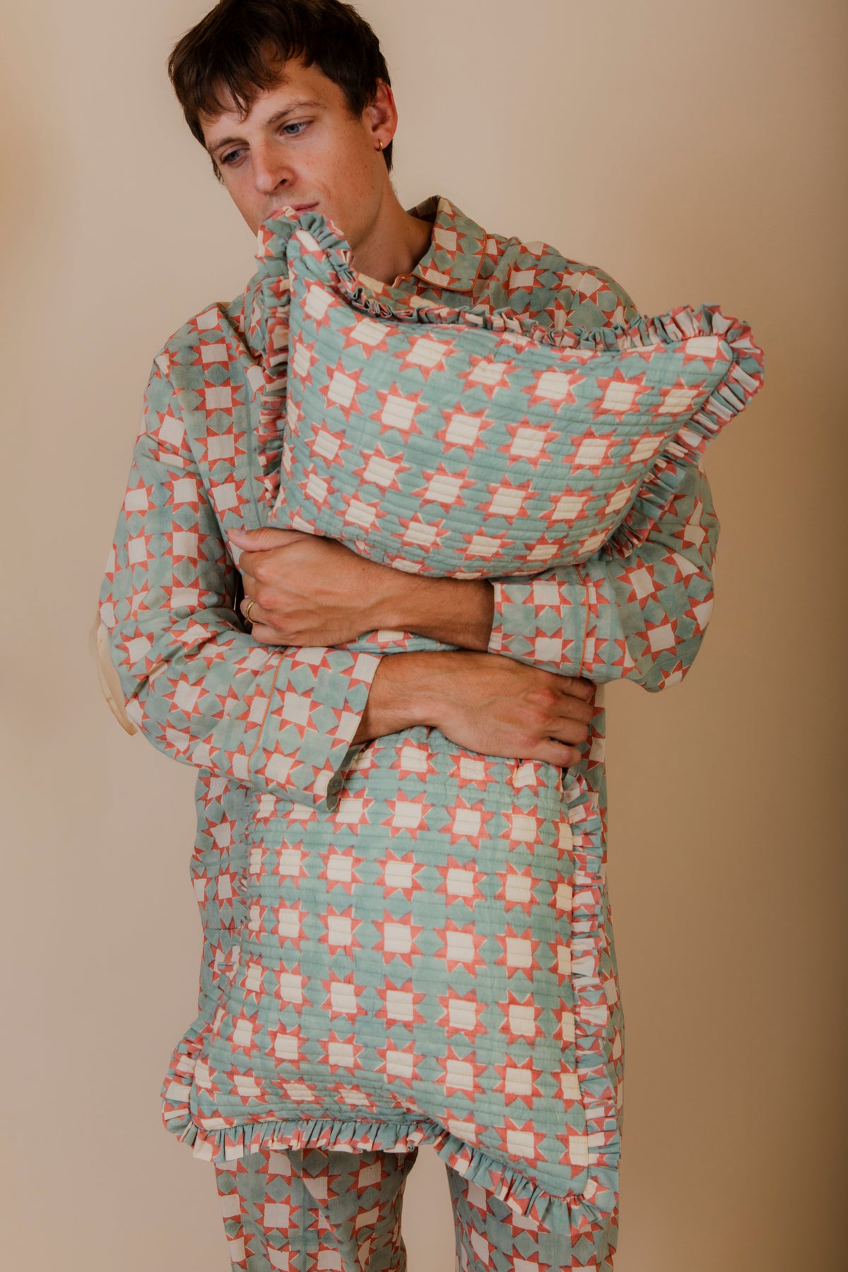 Cotton Quilted Frill Cushion Cover | Carousel | Cloud | Large